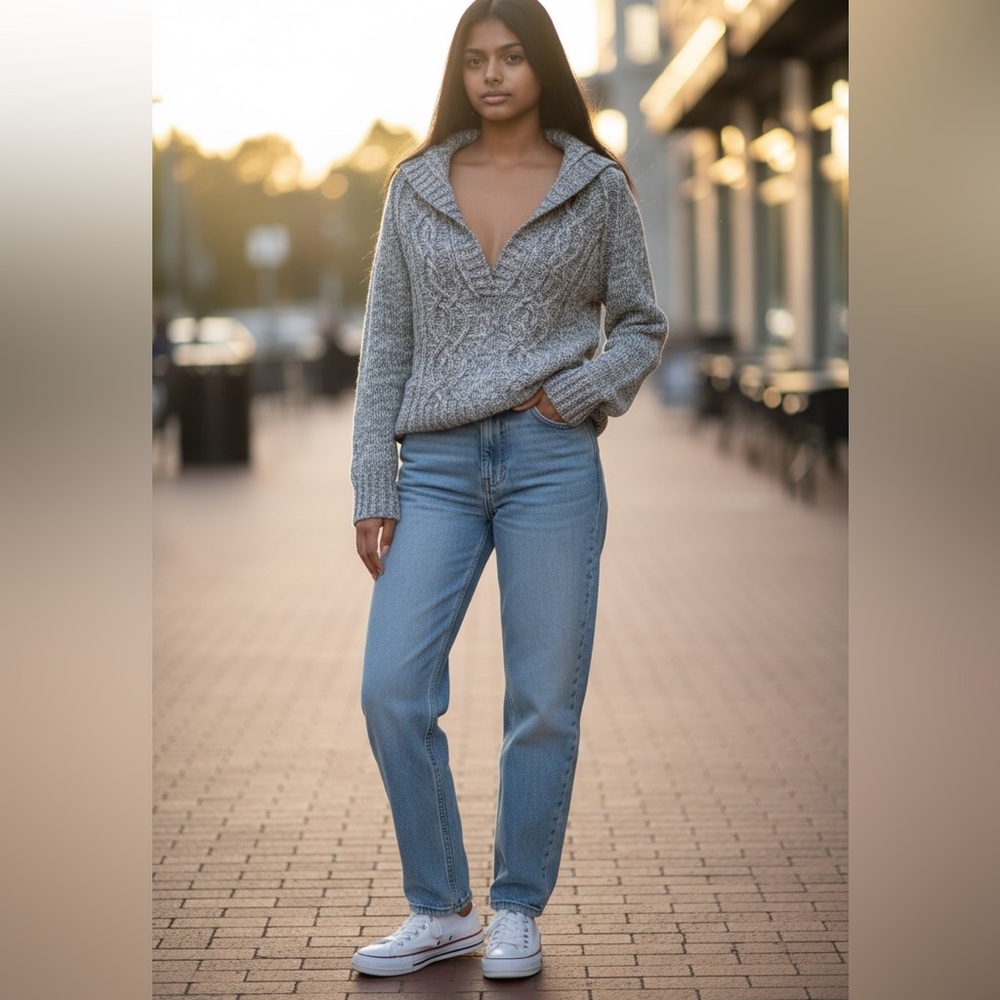 American Eagle‎ Outfitters Gray Cable Knit Women's Sweater